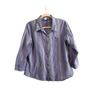 ISABELLA BIRD Purple Striped Cotton Snap-Button Shirt Top - Sz Large